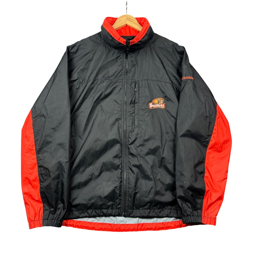 Columbia Oregon State Beavers Windbreaker Jacket Mens Large Black Orange Nylon